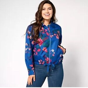 Dennis Basso Blue jacket pink coral peach Floral Pattern size 2x plus size light